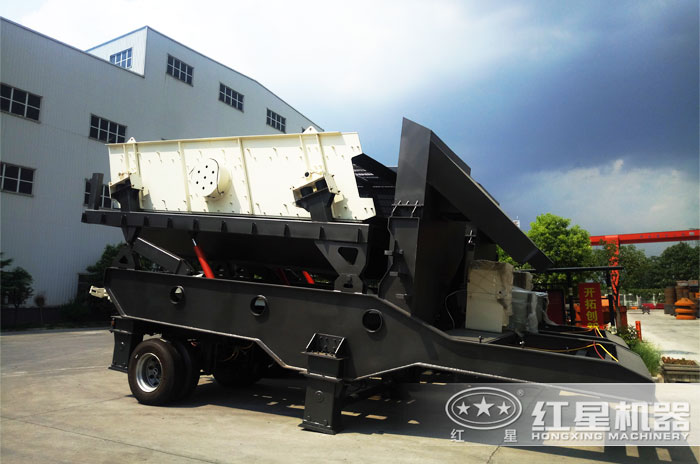 可移動振動篩沙機(jī)，半掛車車頭牽引隨時隨地流動作業(yè)